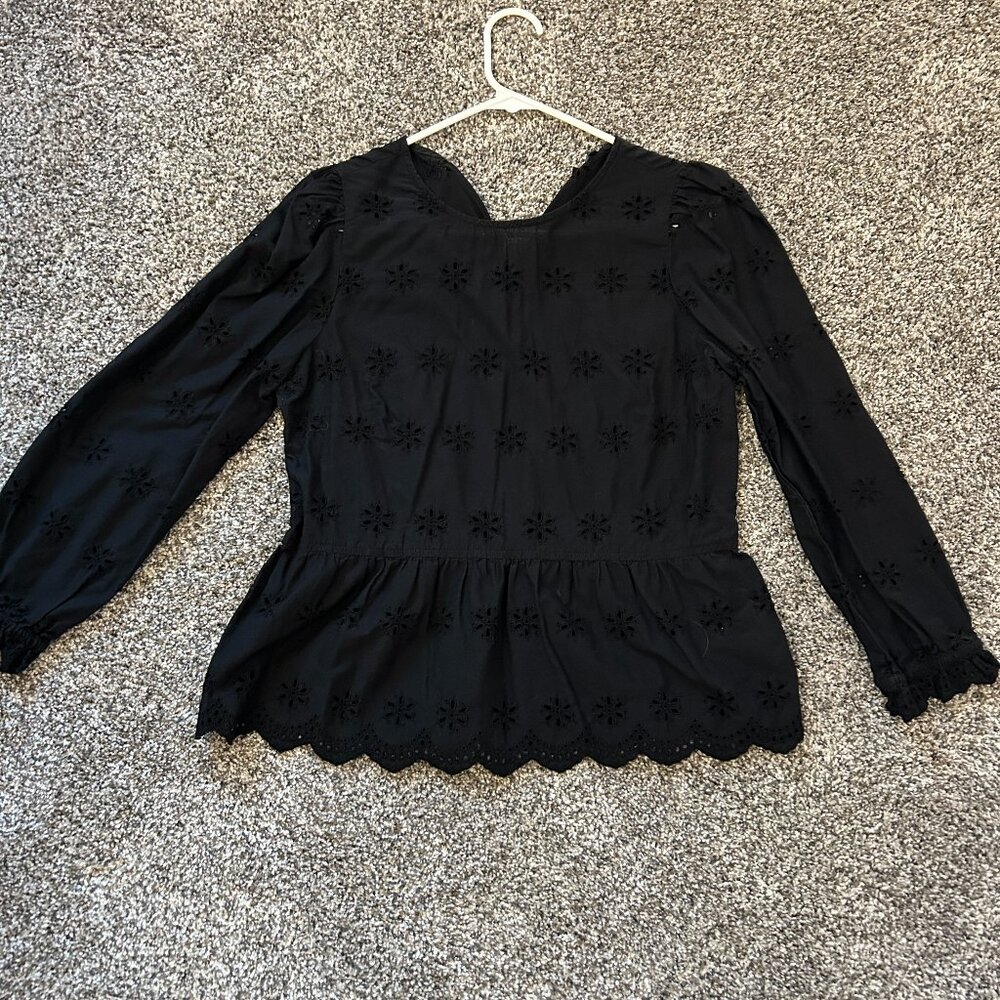 Madewell eyelet peplum blouse, black, size S